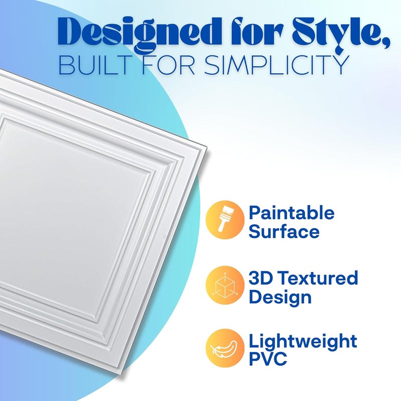 Art3d 12-Pack PVC Drop Ceiling Tiles (48 Sq.Ft), 24"x24" Decorative Panels for Home and Office, 2ft x 2ft, Bright White Finish - Image 3